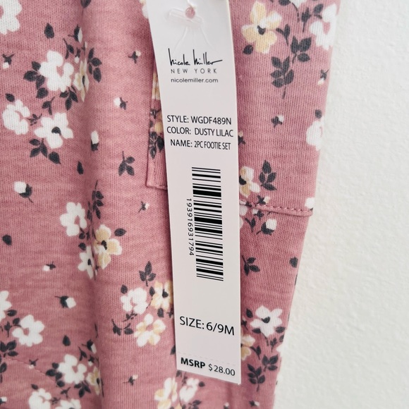 Nicole Miller Dusty Lilac Floral 2 Piece Footie Set Size 6-9 Months NWT - Picture 11 of 12